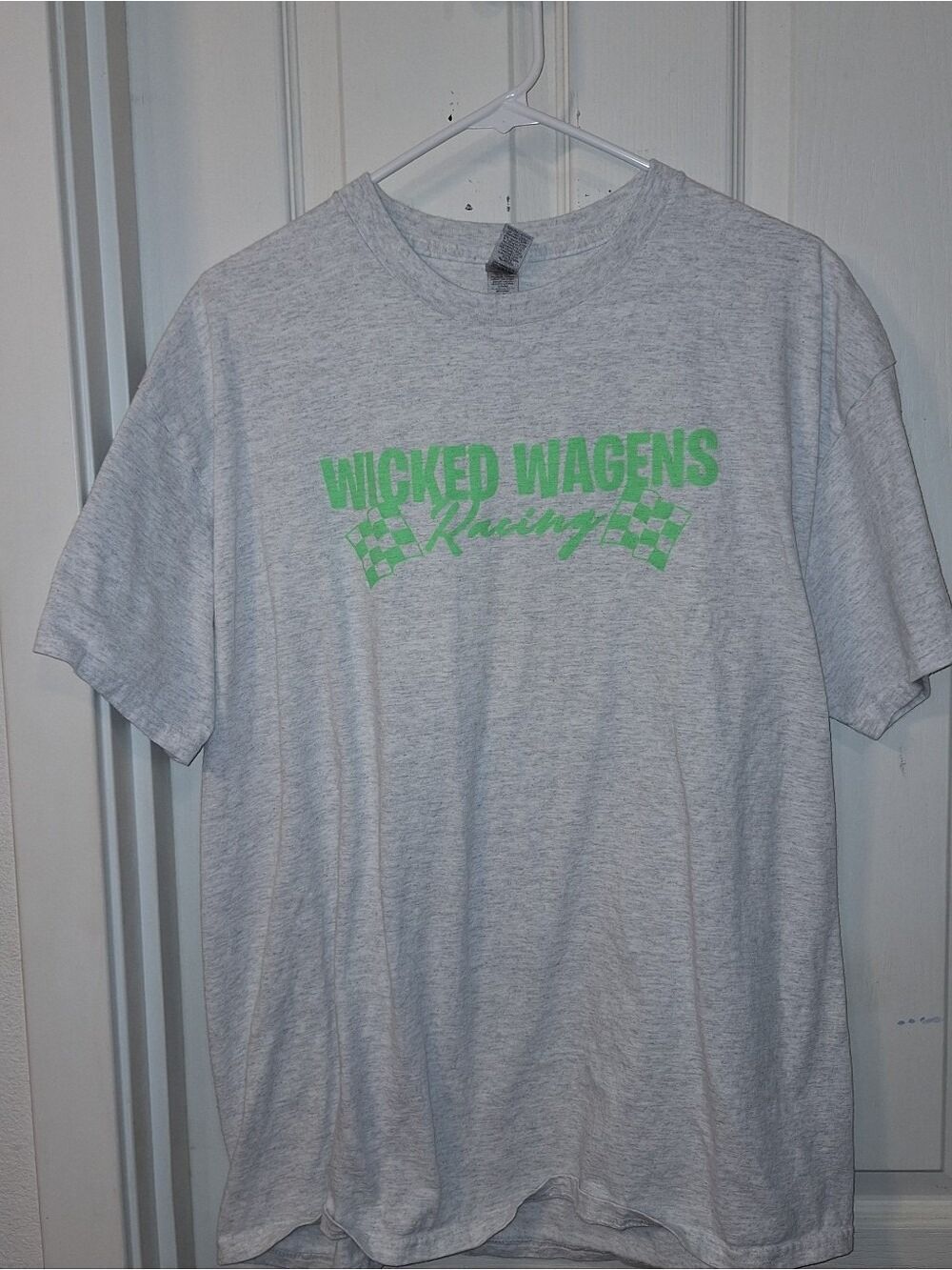 Wicked Wagens Racing Men's Gray T-Shirt with Green Print